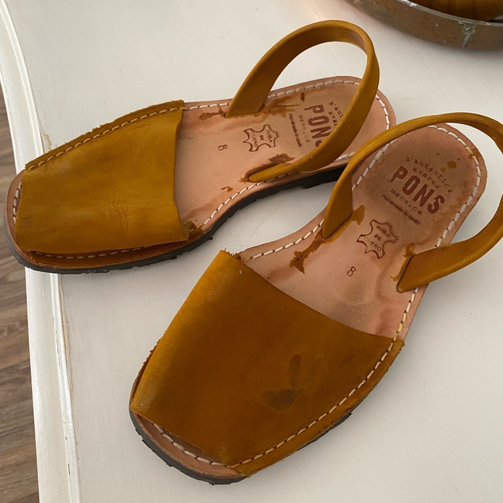 Pons avarcas sandals. Dyed camel warm toned brown.